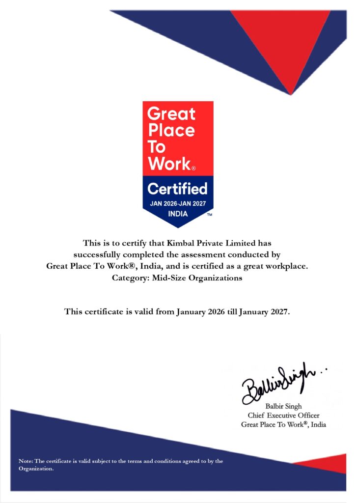 Great Place to Work Certificate Kimbal 